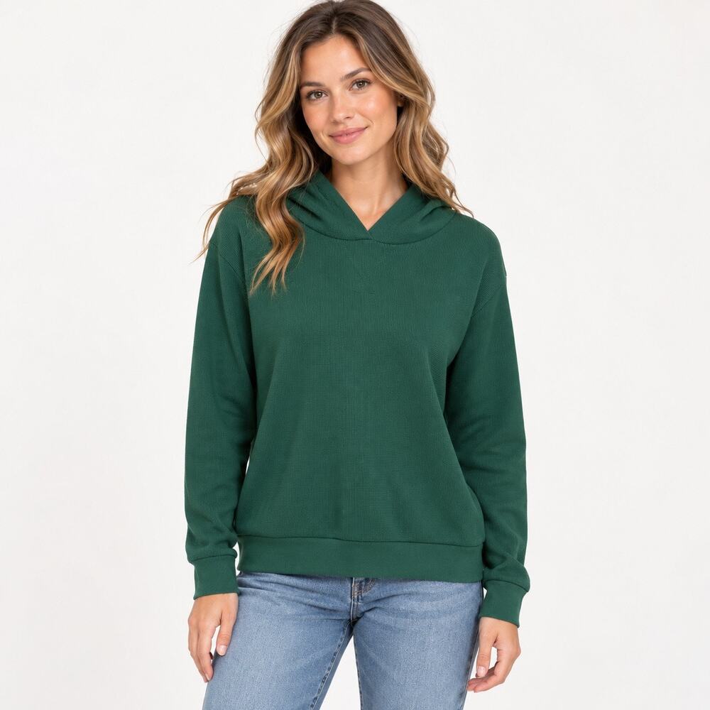 NWOT American Giant Women's Thermal Waffle-Knit Hoodie Hunter Green Size Large